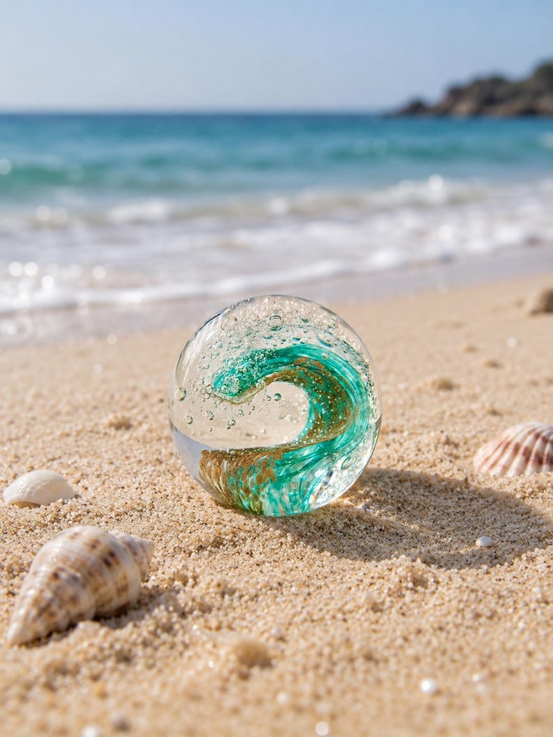 Handmade Glass Ocean Wave Paperweight, Coastal Beach Decor, Glass Wave Sculpture, Ocean Lover Gift, Desk Shelf Decor