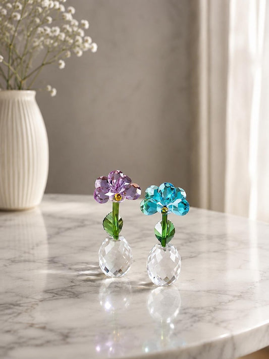 Mini Crystal Flower Figurine, Colorful Glass Floral Ornament, Faceted Flower Sculpture, Desk Shelf Decor, Birthday Gift