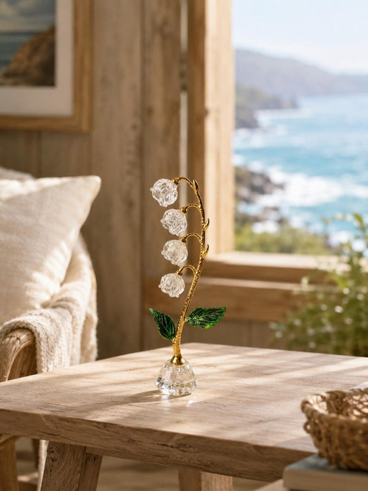 Handmade Crystal Lily of the Valley Figurine, Glass Flower Ornament, Botanical Desk Decor, Birthday Gift for Her